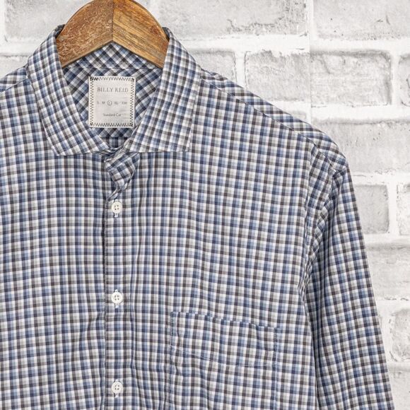 BILLY REID Men's Standard cut Button Down Shirt in Blue Gray check size Large - Picture 1 of 5